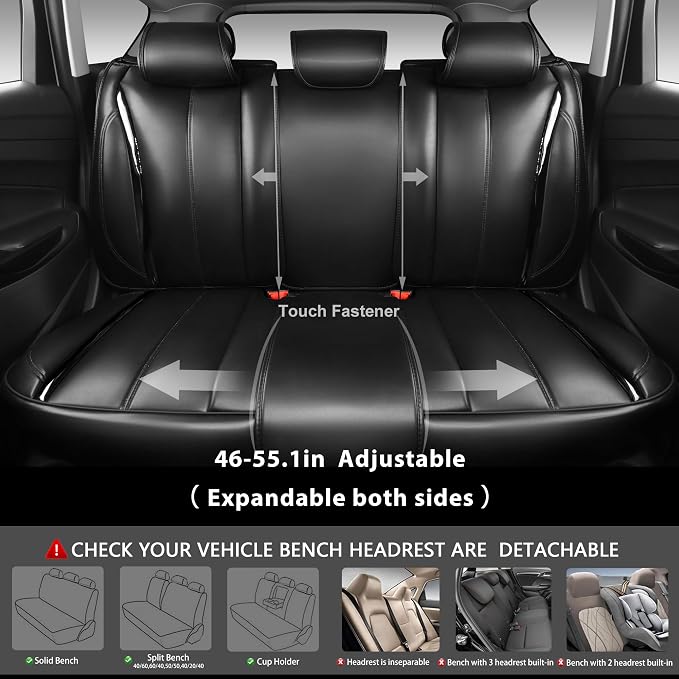CAR PASS Ultra+ Nappa Patent Leather Car Seat Covers Full Set Universal Cushioned,Soft Breathable Waterproof Anti-Slip Driver Seats Backrest for SUV Pick-up Truck Sedan,5 Seats Aether Lustre All Black - Image 8
