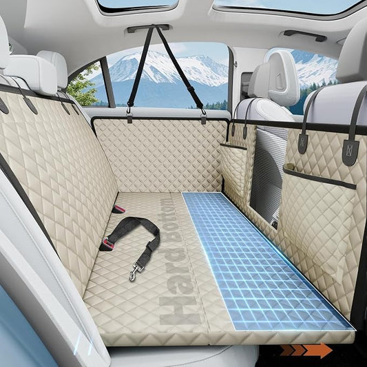 Dog Car Seat Cover for Back Seat,Hard Bottom Hammock Hold 400lbs For Cars | Hold 400lbs,Waterproof,Anti-Scratching,Safety Non-Slip,600D Oxford,Mesh Window,Storage Pocket by HikeSeptPals