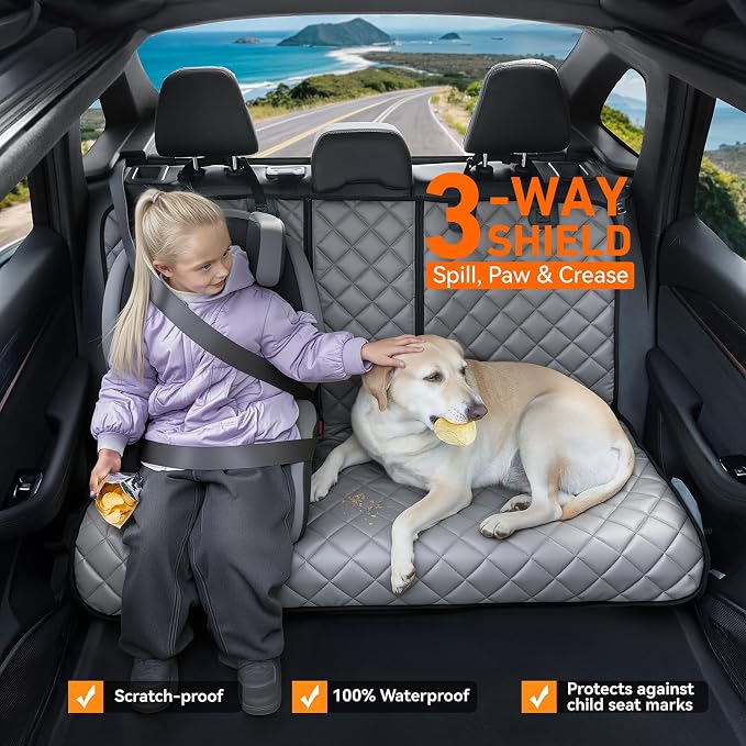 Dog Car Seat Cover for Back Seat,PU Leather Truck Back Seat Cover,XL,Grey | Waterproof,Nonslip,Heavy-Duty Bench Seat Covers for Trucks Ford F150/Chevrolet Silverado/Ram1500/GMC Sierra/Toyota - Image 3