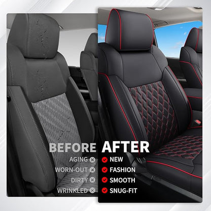 Huidasource Front Truck Seat Covers Fit for 2nd Gen Toyota Tacoma 2005-2015 Double&Crew Cab, Leather Car Seat Cushion Cover for Tacoma Base, PreRunner, SR5, Limited, TRD Sport(Front Pair/Black&Red) - Image 5