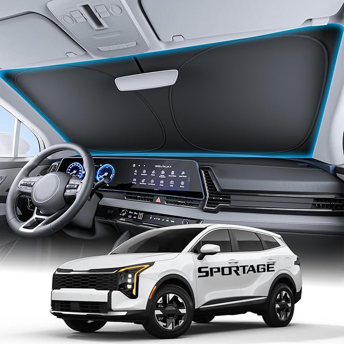 Wigoo for Kia Sportage Windshield Sunshade, Custom Fit, Keeps Interior Cool | Custom Fit, Cooling Tech Fabric, Foldable Heat-Blocking Sunshade with Storage Bag, for Kia Sportage 2020-2026 by wigoo