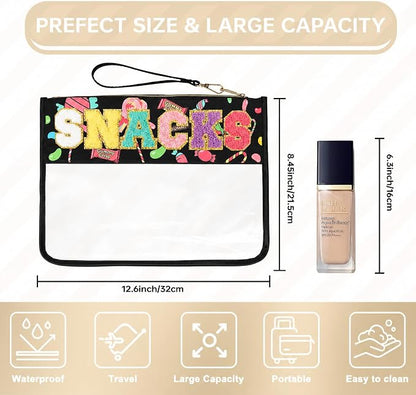 Siwara Snack Bags Clear Pouch Travel Makeup Bag Chenille Letter Bags for Zipper Pouch Clear Cosmetic Bag Clearly Tote Bag Makeup Travel Bags for Women - Image 2