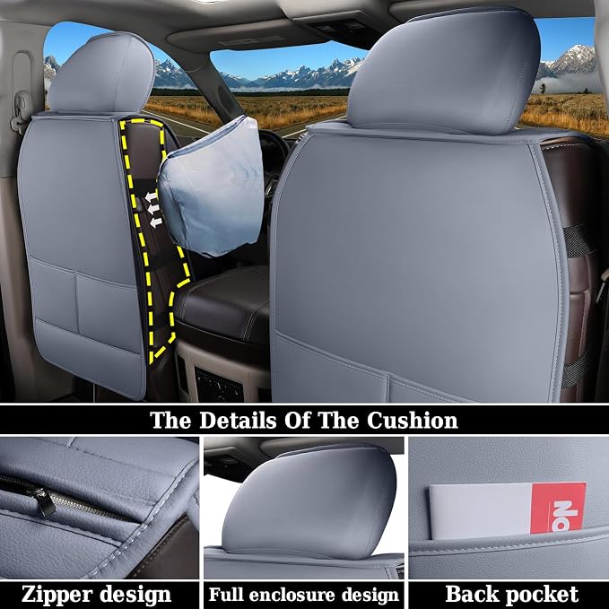 Coverado Gray Front Seat Covers for Dodge Ram, Waterproof Car Seat Covers for Truck Compatible with 2002-2026 Ram 1500 2500 3500 Crew Double Mega Quad Cab - Image 5