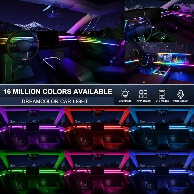 Interior Car LED Strip Lights, Acrylic LED Lights for Car with Dynamic Dreamcolor Chasing, Ambient Lighting Kits Music Sync Wireless APP and Remote Control (4 in 1) - Image 2