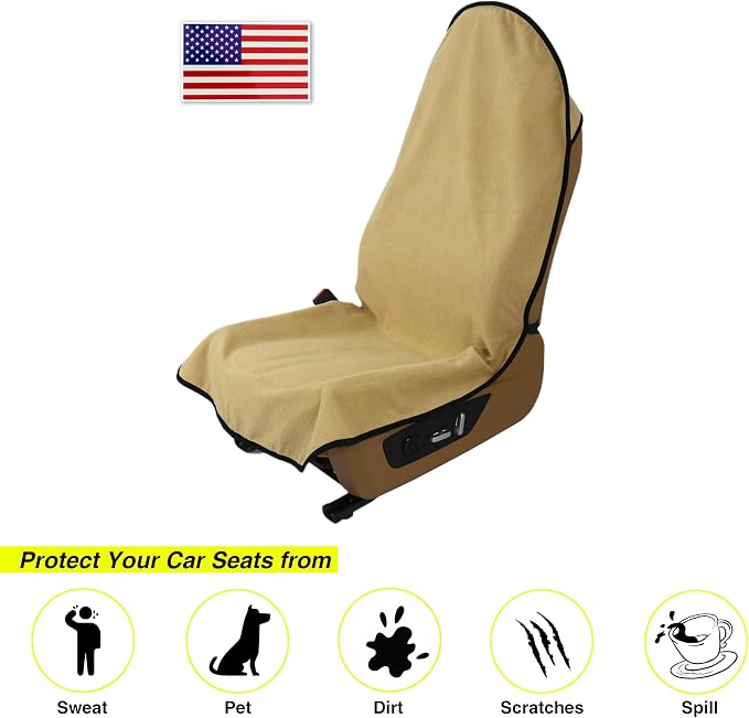 VSHIELD Waterproof Towel Car Seat Cover, Sweatproof Non-Slip Seat Protector, Universal Fit for Front Bucket or Rear Bench Seat of Cars, SUVs, Vans, Trucks, Compatible with Airbags and Armrests - Image 2