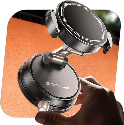 MAGIC JOHN for Magsafe Car Mount, Magnetic Phone Holder for Car | 360° Rotatable, Powerful Magnetic, Reusable Suction Base, Hands-Free Driving for All Smartphones, Simple Install by MAGICJOHN