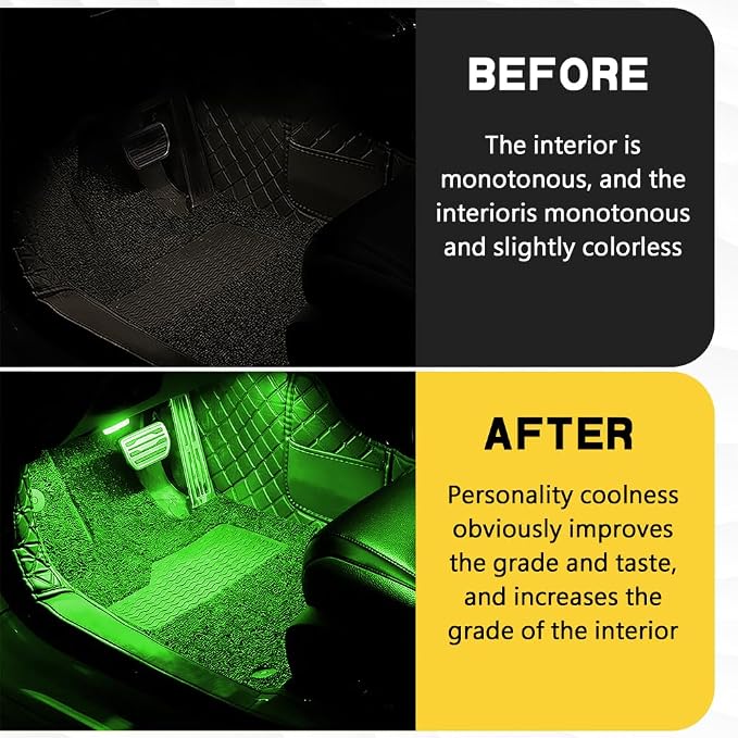 Car Interior LED Lights, Ambient Lighting Car Interior, Automotive Ambient Neon Light Kit with USB Port, Auto Accessories 4 in 1 Automotive Decoration Lighting for RV, Truck, Sedan (Green) - Image 4