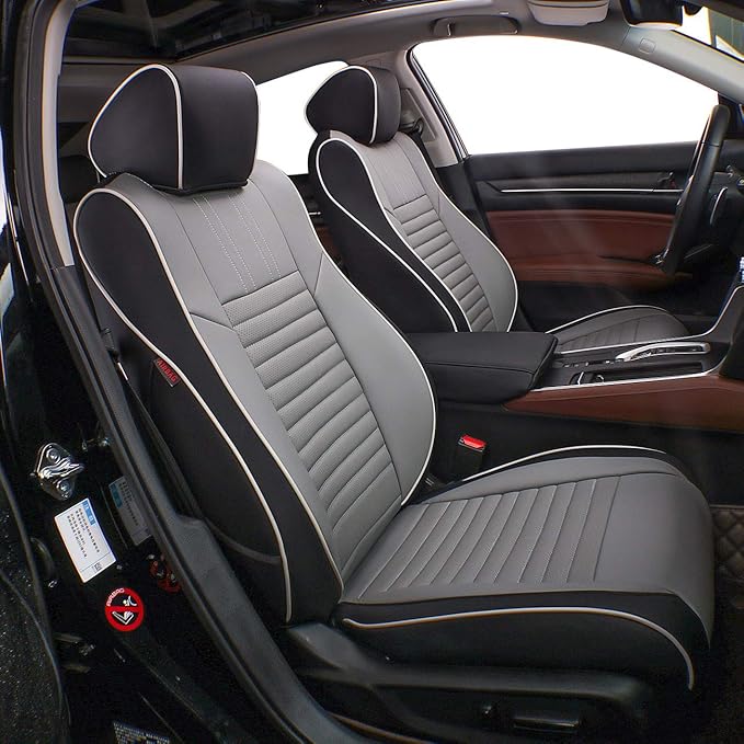 EKR Accord Seat Covers Full Set Custom for Honda Accord Base,EX-L,Touring 2014-2017 (Hybrid),(Rear Row W/Solid Backrest W/Armrest) Leather Seat Cover for Cars SUV,Faux Leather(Black/Gray) by EKR