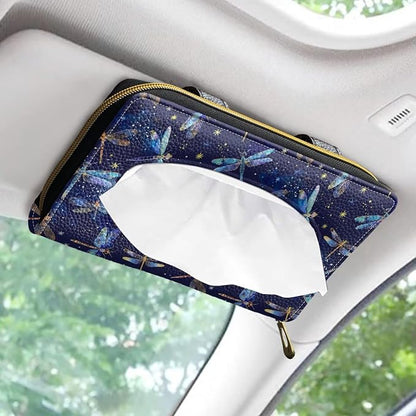 Biyejit Car Tissue Holder, Galaxy Dragonfly Visor Tissue Holder for Car PU Leather Tissue Box Holder for Car Sun Visor & Seat Back, 1 Pack - Image 2