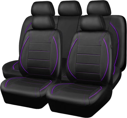 CAR PASS Piping PU Leather Car Seat Cover,Inside Zipper Design and Reserved Opening Holes Airbag Compatible,Universal FIT for Car, SUVs,Van,Trucks,Full Set, Black & Purple - Image 8