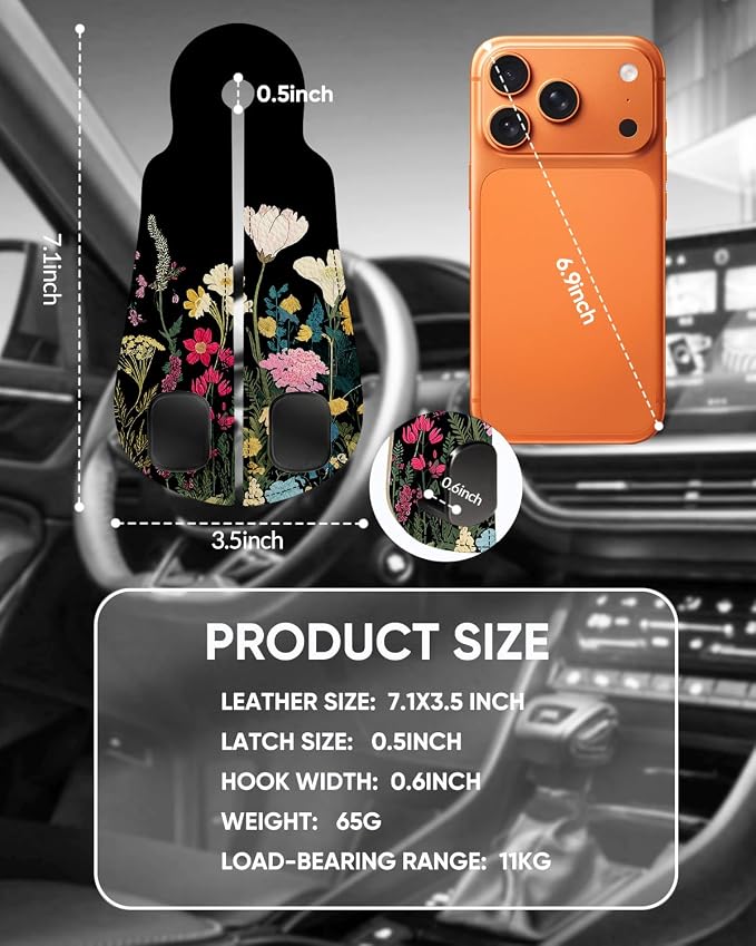 WOCOCN Purse Holder for Car, 2 Pack Heavy Duty Purse Hanger for Car,Flower | PU Leather Car Seat Hooks for Purses and Bags, Cute Floral Headrest Organizer for Handbags & Backpacks - Image 7
