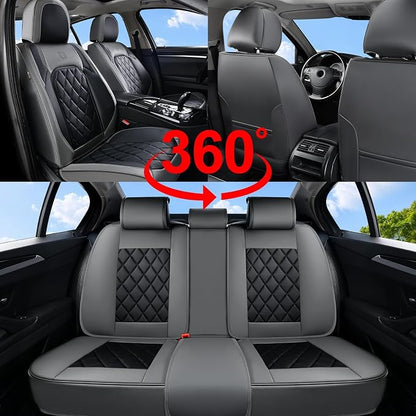 Coverado Seat Covers Full Set, Faux Leather Seat Covers for Car, Waterproof Car Seat Protectors 5 Seats, Automotive Seat Covers Universal Fit for Most Cars SUV Trucks- Gray&Black - Image 6