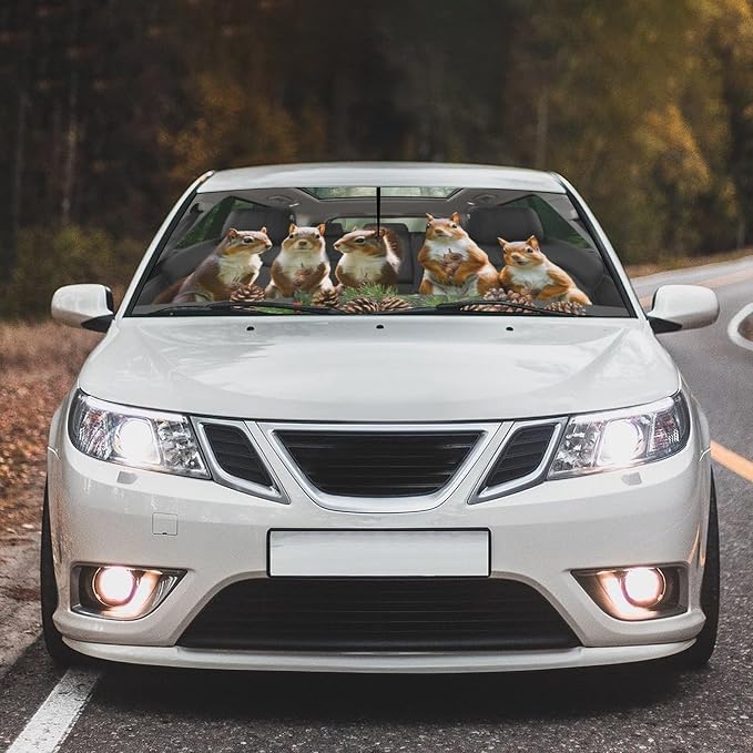 Funny Animal Squirrel Car Windshield Sun Shade Umbrella Bendable Handle Foldable Squirrel Sunshade for Car Windshield Block UV Rays Keep Vehicle Cool for Most Sedans SUV Trucks Cars 57"x30" - Image 4