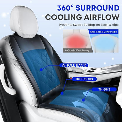 [2026 Upgrade] Cooling Car Seat Cover Ventilated Seat Cushion Summer Driving 12V-24V Ventilated Car Seat Cushion with 2 Powerful Turbo Fans with 3-Speed Adjustable Universal Fit Most Car-Light Black - Image 6