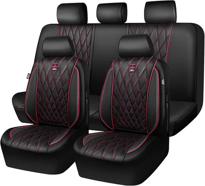CAR PASS Piping Luxury Leather Seat Covers Full Set,5 Seats Anti-Slip Waterproof Seat Covers Compatible with Front Armrests,Universal Fit for Sendan SUV Van Truck,Airbag Compatible,Black and Red - Image 8