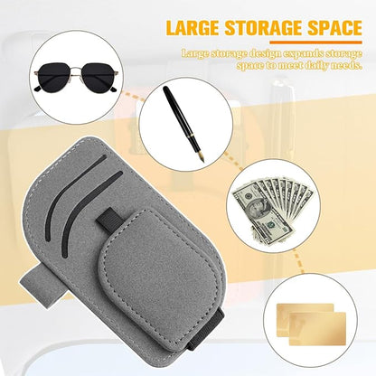 Car Sun Visor Organizer, Multi-Pocket Vehicle Sunglass Card Holder with Pen Slot, Automotive Interior Sunshade Glasses Storage Organizer, Universal Fit (Gray) - Image 6
