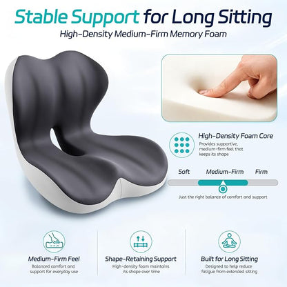 Cool & Dry Seat Cushion & Back Support for Coccyx & Lumbar Relief | Higher Back for Stable Lower-Back Support / Dual-Sided Grip Keeps It in Place / Support Without Sinking / Durable / Washable - Image 7