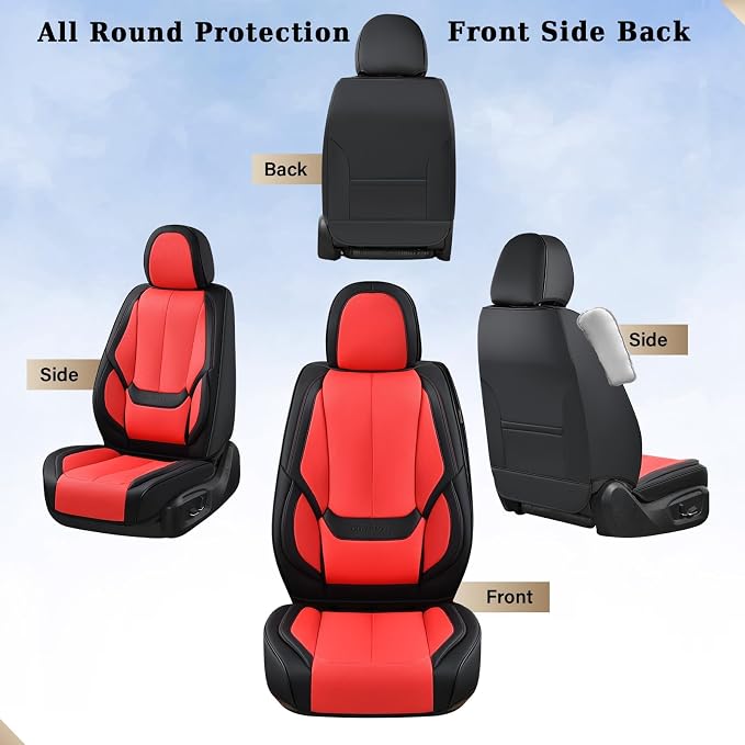 Coverado Seat Covers, Car Seat Covers Front Seats, Car Seat Cover, Car Seat Protector Waterproof, Car Seat Cushion Leather, BlackRed Seat Covers Carseat Cover Universal Fit for Most Cars - Image 8