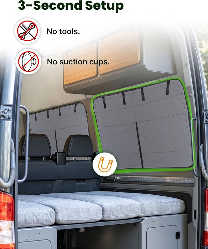 MELIPRON Passenger Rear Window Cover Fit for Mercedes Sprinter NCV3 & VS30 | 170"/170" ext 2007-2026, 2 Folding Ventilation Panels, Magnetic Insulated Blackout Privacy Shade for Van Life, Gray - Image 5