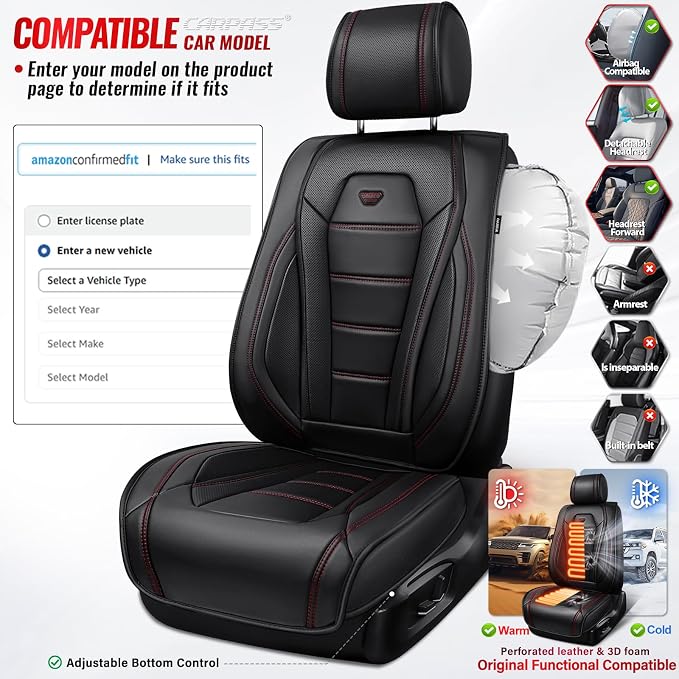 CAR PASS Nappa Leather Car Seat Covers Full Set Faux Leather, Black | Luxury Nappa Leather,360° Full Protection,Water resistant,3D Foam Comfort,Scratch proof,Universal Fit for Most Cars SUV Truck - Image 6