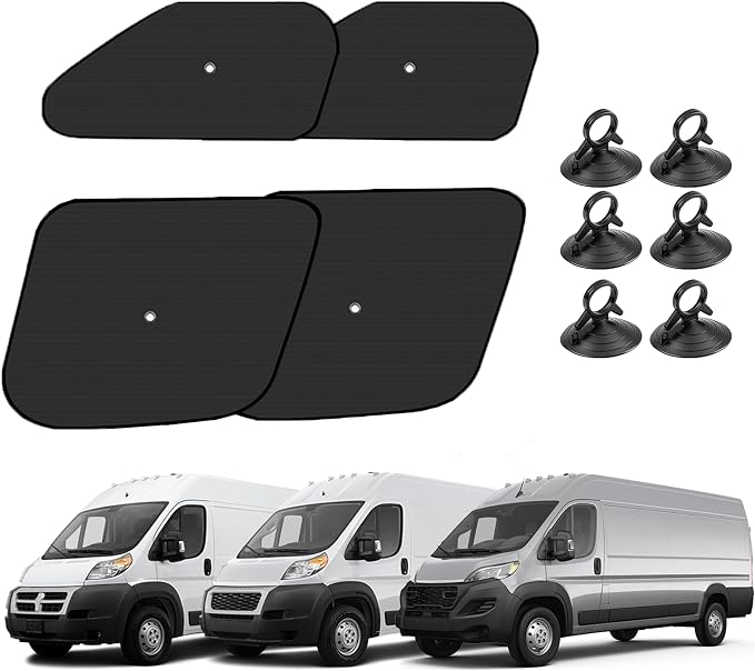 KUST 4-Pack Side Window Sun Shade for 2014-2025 Dodge RAM ProMaster 1500 2500 3500, Interior Accessories Cargo Van Sunshade Full Coverage Window Shades Silver & Black, Sun Shield Blocks UV Rays Heat by KUST