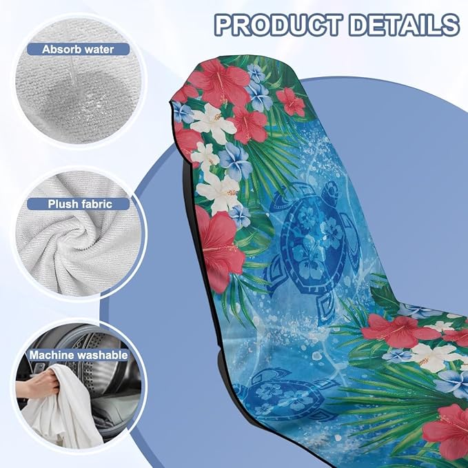 Sea Turtle Flower Car Towel Seat Cover Comfort Soft Car Seat Towel Cover Breathable Cars Accessories with Storage Bag Universal Fit for Car SUV Van - Image 6