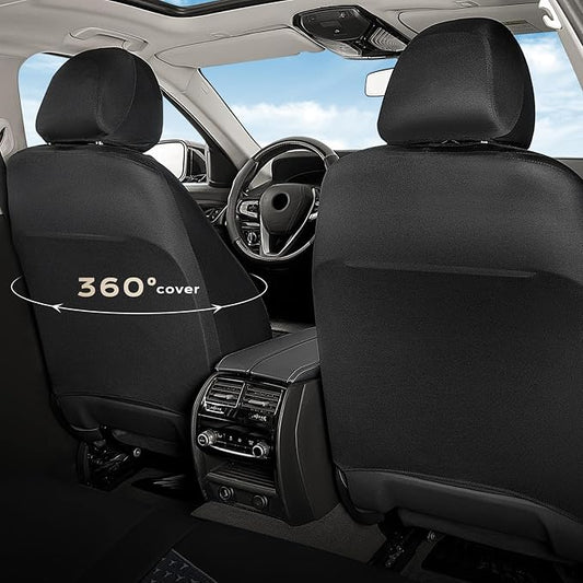 Coverado Front Seat Covers, Breathable Mesh & Leather Car Seat Protectors, Black Driver Seat Cover, Car Seat Cushions, Universal Automotive Seat Covers Fit for Most Sedans SUV Truck, Black - Image 2