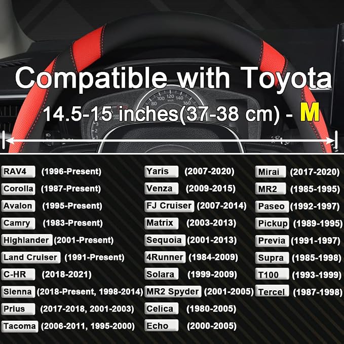 West Llama Customized Auto Car Steering Wheel Cover for Toyota Rav4 Corolla Camry Highlander (Black+Red) - Image 2