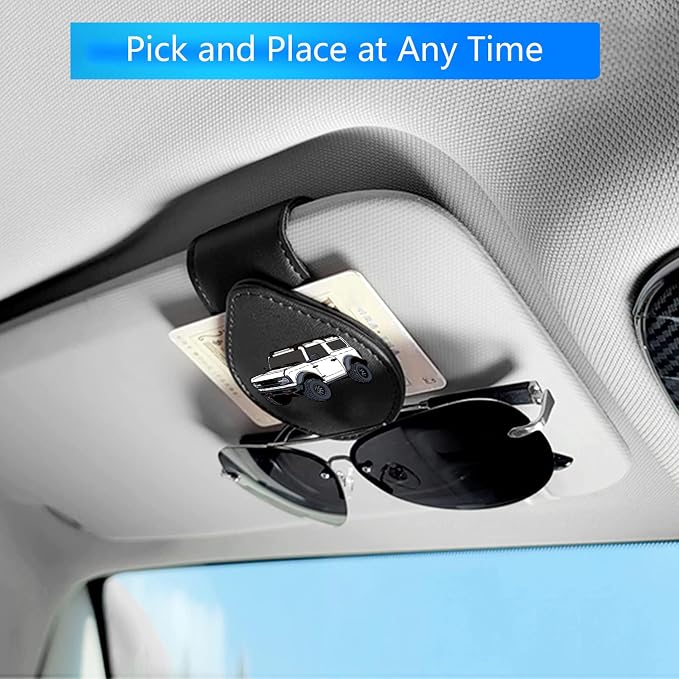 Sunglasses Holder for Bronco, Leather Glasses Frame | Eyeglass Hanger Card Clip for Car Sun Visor,Sunglasses Holder Compatible with Bronco (White) - Image 4