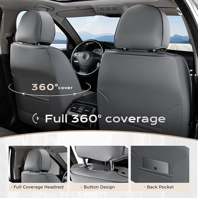 Coverado Car Seat Covers, Seat Covers for Cars, Waterproof Leather Auto Seat Protectors, Leather Car Seat Cushion, Car Interiors Accessories Universal Fit for Most Cars - Image 4