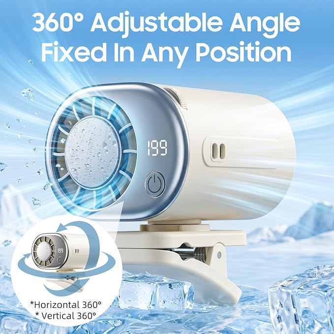 Car Clip on Air Conditioner Fan with Display,Portable Mini Cooling System for Auto Vehicle,Hands-Free Clip on Air Conditioner Fan,360° Rotation Portable Mini Fan with 199 Speeds Cars,Work,Out-Black - Image 2