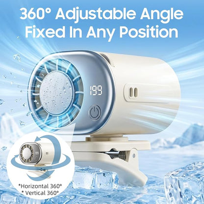 Car Clip on Air Conditioner Fan with Display,Portable Mini Cooling System for Auto Vehicle,Hands-Free Clip on Air Conditioner Fan,360° Rotation Portable Mini Fan with 199 Speeds Cars,Work,Out-Black - Image 2