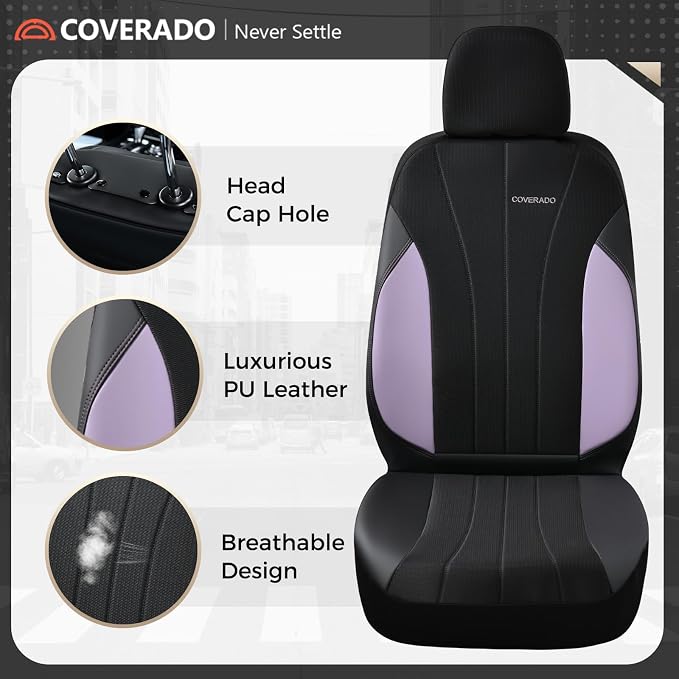 Coverado Car Seat Covers 2-Pack, Seat Covers, Waterproof Leather Car Protectors Front Seats, Luxury Universal Fit Seat Covers for SUV, Truck, Sedan and Most Vehicles - Image 3