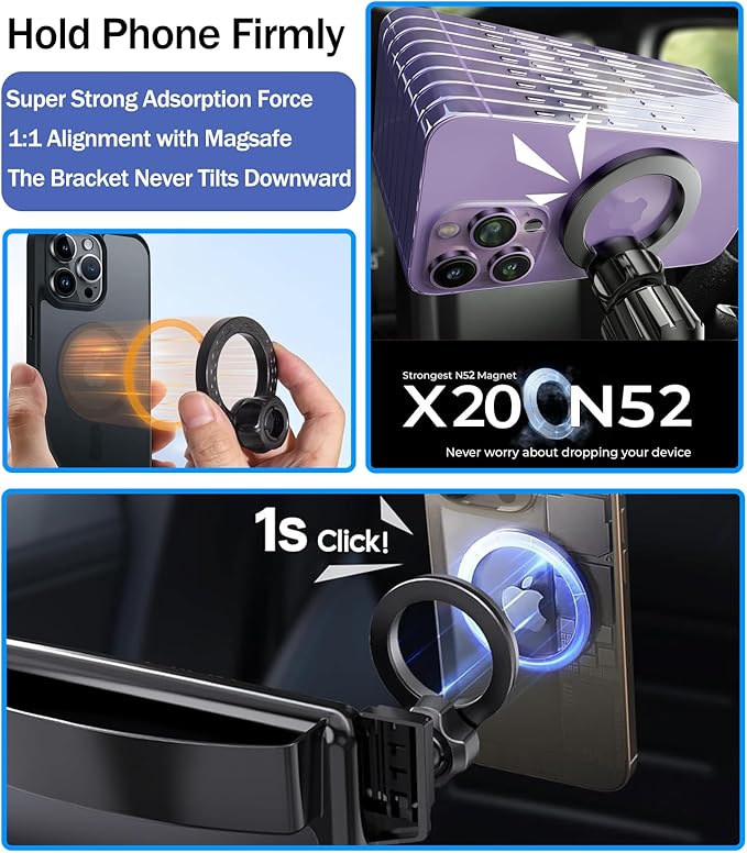 Magnetic Phone Holder for Honda Accord 2023 2024 2025 2026 EX-L Hybrid/ Touring Hybrid/ Sport Hybrid/ Sport-L Hybrid [Fits 12.3-Inch Screen Only] for Magsafe Car Cell Phone Mount with Storage Box - Image 4