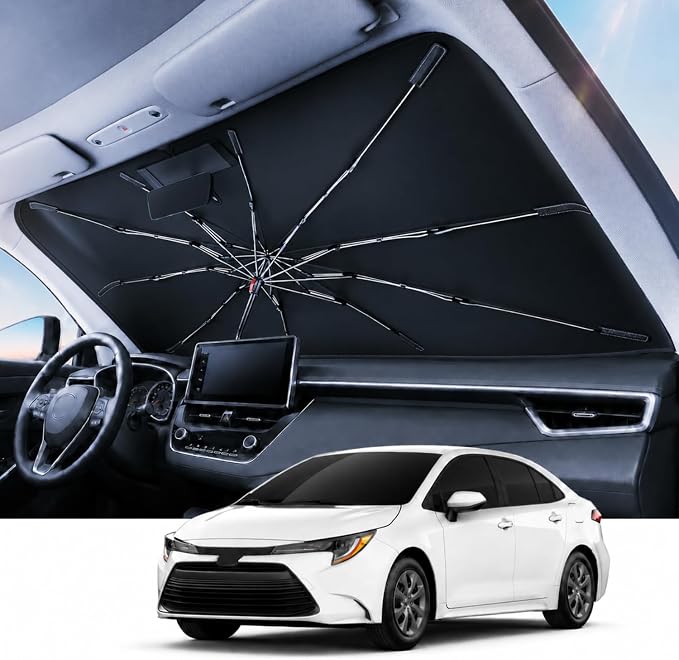 REEVAA Windshield Sun Shade Umbrella for Toyota, Chevrolet, Hyundai, K5 | Stay Cool in Summer, 6-Layer Heat Defense Blocks Sun & Heat, Precision Fit for Toyota, Chevrolet, Durable 15-Rib Frame by REEVAA
