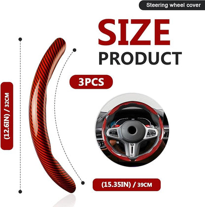 3pcs Universal Carbon Fiber Steering Wheel Cover - Anti-Slip & Segmented Design, Universal 99% Durable Steering Wheel Protector for Men and Women, Car Interior Accessory (Red) - Image 2