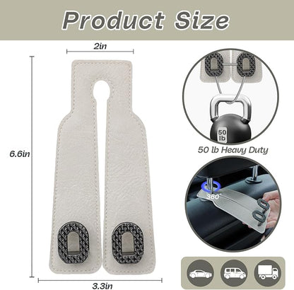 Car Headrest Hooks Universal Car Purse Hook Premium Leather and Alloy Twin Hook Car Seat Back Storage Hanger Hook for Purse Bags Cloth Drink Durable Holder Car Accessories (BH09-White-Black-4 Pcs) - Image 6