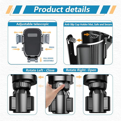 SAMPUSS 2-in-1 Phone Holders for Your Car Car Cup Holder Car Phone Holder | 360° rotation 2-in-1 function car phone mount with long arm universal smartphone phone holder car cup holder expander - Image 4