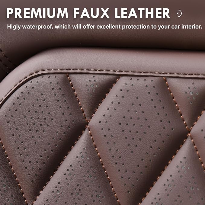 Coverado Front Seat Covers, Car Seat Covers Front Seats, Luxury Faux Leather Seat Covers for Cars, Car Seat Protector Waterproof, Automotive Driver Seat Cover Universal Fit for Most Cars, Brown - Image 3