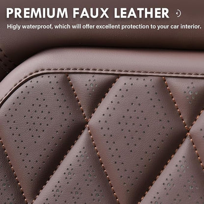 Coverado Front Seat Covers, Car Seat Covers Front Seats, Luxury Faux Leather Seat Covers for Cars, Car Seat Protector Waterproof, Automotive Driver Seat Cover Universal Fit for Most Cars, Brown - Image 3