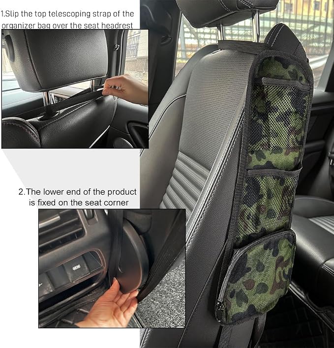 Car Seat Side Storage Pocket, Car Multifunctional Seat Organizer Hanging Bag, Auto Mobile Phone Wallet Sunglasses Mesh Net Pocket, Auto Accessories for Cars SUVs Trucks (Green, 2PCS) - Image 6