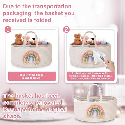 Aliceset Large Baby Diaper Caddy for Girl Boy Rope Nursery Storage Bin Basket Portable Holder Tote Bag for Changing Table Car Travel Baby Shower Gifts Newborn Essentials Registry Must Have(Rainbow) - Image 6