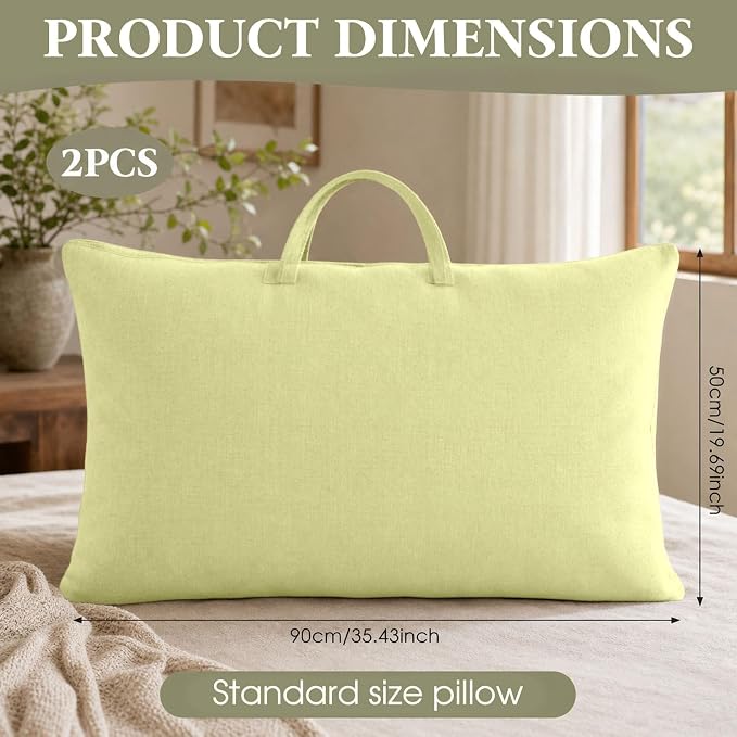 2 Pack Travel Pillow and Blanket Bags, 100% Cotton Canvas Pillow Storage Bag with Handles, Heavy Duty Breathable Organizer for Bedding Linens, Pillow Bag for Traveling(2,Olive Green,20"x36") - Image 2