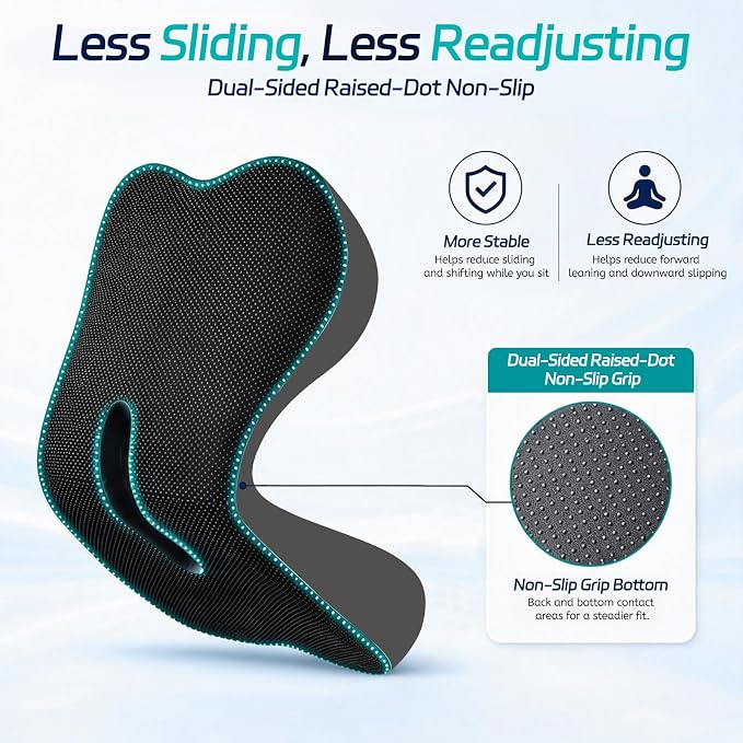 Seat Cushion & Back Support for Tailbone and Lower Back Relief | Higher Back for Stable Lower-Back Support / Dual-Sided Grip Keeps It in Place / Support Without Sinking / Durable / Washable - Image 5