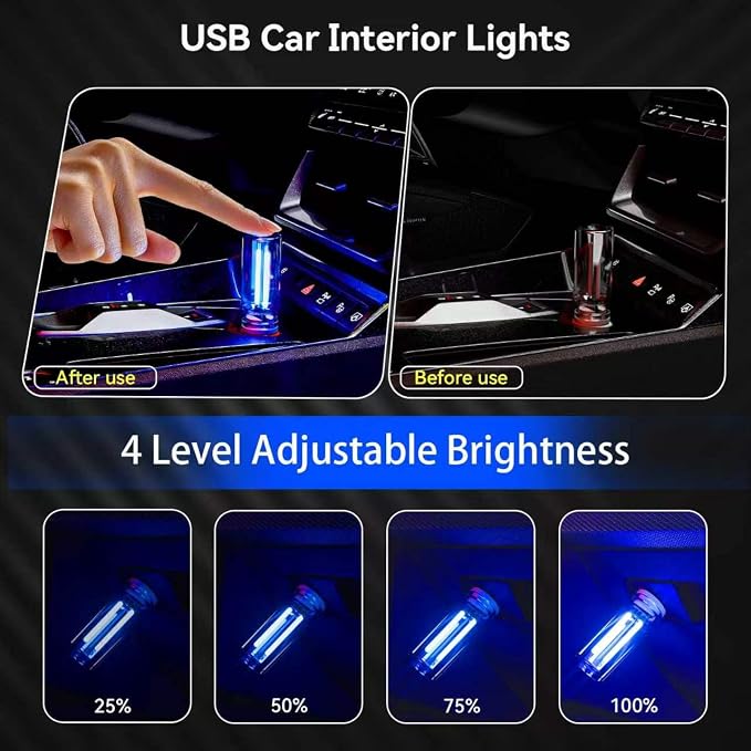 4 PCS USB Night Light Bulb, Touch Dimmable Retro Car Interior Ambient Light | Portable Glass Bottle Design Chubby Glow Light for Car, Truck, 2 Red and 2 Blue Ambient Lighting - Image 3