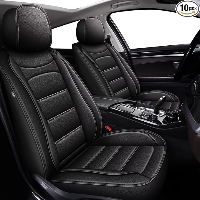 IKABEVEM Car Seat Covers for Honda CR-V 2007-2025 2026, 2-Pack Front | Luxury Fuax Leather, Waterproof, Airbag Compatible, Easy to Install, Scratch‑Resistant Seat Protection, Black by IKABEVEM