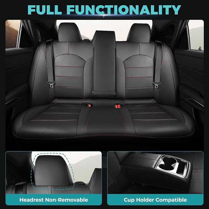 Custom Seat Covers for Toyota Camry 2018-2024, BlackRed | Only Fit for Camry LE/SE/SE Nightshade 2018-2024, Not for Hybrid, Full Coverage, Faux Leather, Scratch-resistant, Easy-clean - Image 5