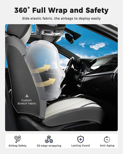 Huidasource Front Car Seat Covers, Luxury Faux Leather Car Seat Covers Front Seats, Compatible with Airbags, Seatbelt Buckles, Cooling＆Heating, Universal Fit for Most Cars Vans Trucks SUVs, Gray＆White - Image 3