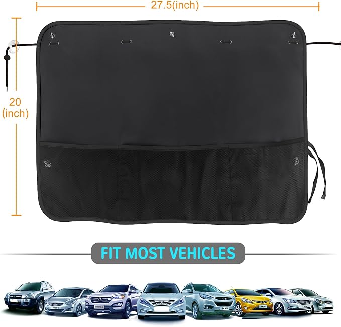 Car Sun Shade Side Window, 2 Pcs Blackout Car Window Shade for Baby Privacy with Storage Net Pockets Auto Curtains 7 Suction Cups for Heat/UV Protection Sun Block Covers - Image 5