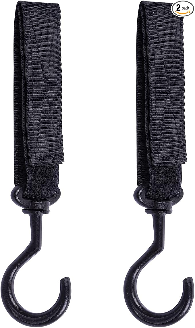 Wisdompro 2 Pack Car Seat Headrest Hook, Multi-Purpose Hanger for Stroller | Adjustable & 360° Rotating, Large to Hang Grocery Bag, Garment Bag, Handbag, Purse, Coat, Clothes, Traveling, Sports, Black by Wisdompro